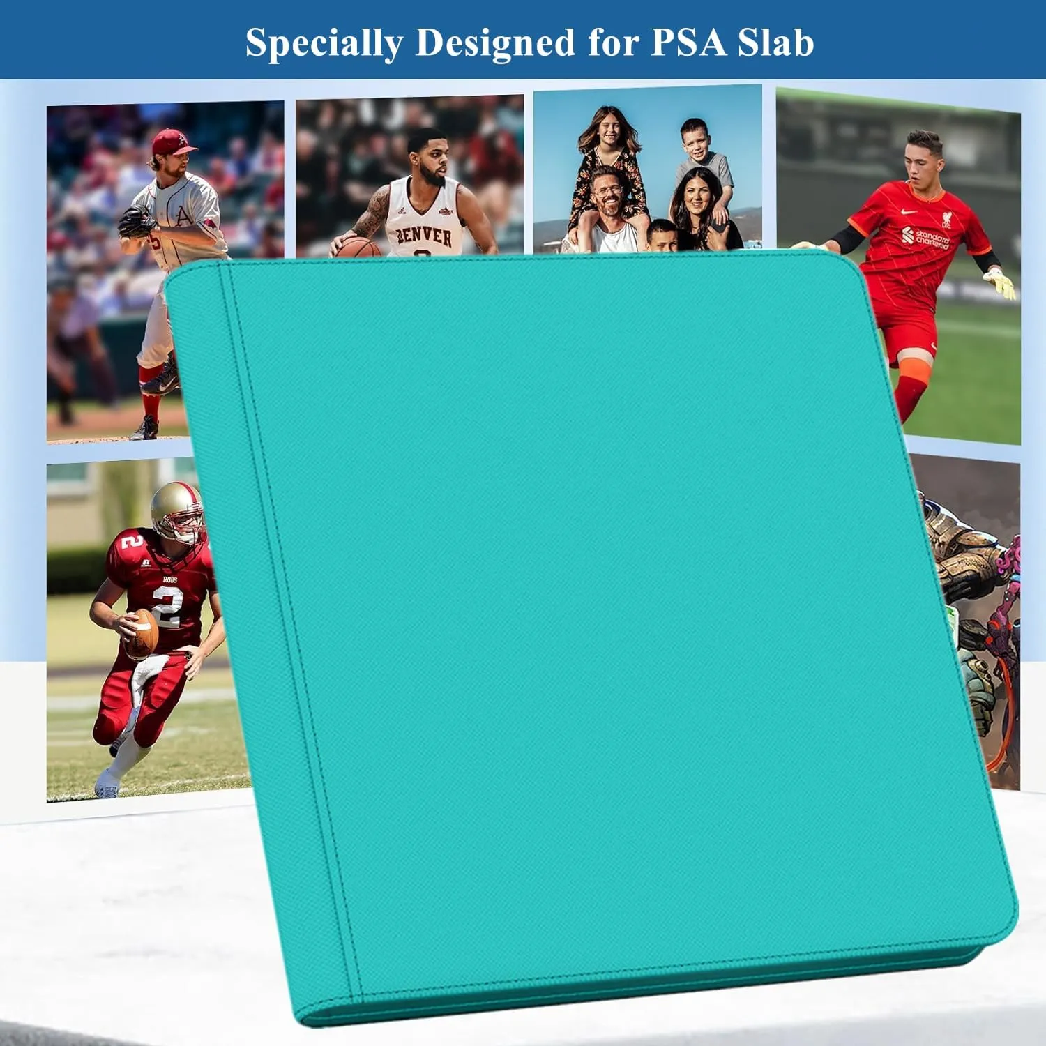60 Pockets Graded Card Binder, Toploading PSA Slab Holder Album, PU Leather Graded Card Storage Binder, Premium 6 Pocket PSA Card Binder Album with Sleeves (Teal)