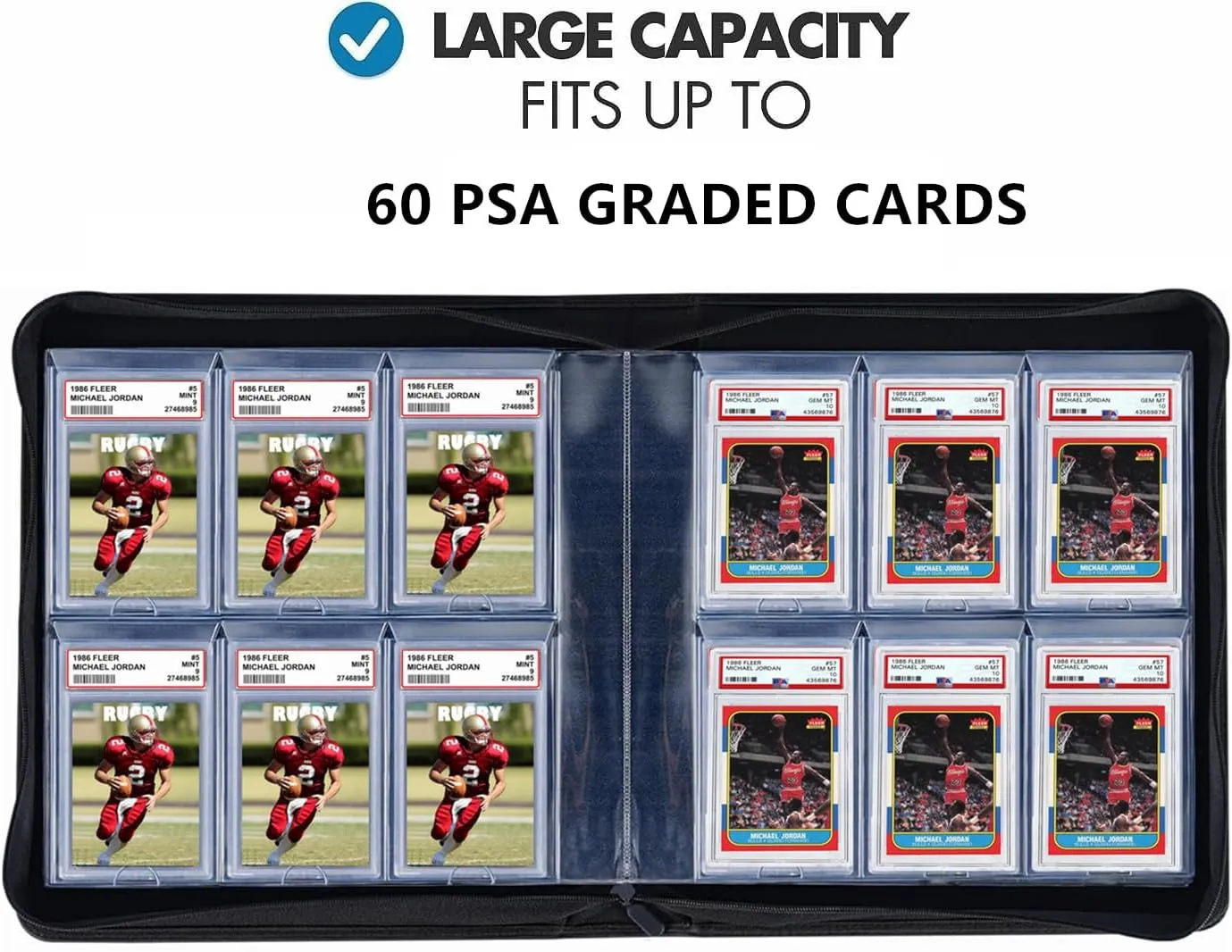 60 Pockets Graded Card Binder, Toploading PSA Slab Holder Album, PU Leather Graded Card Storage Binder, Premium 6 Pocket PSA Card Binder Album with Sleeves (Teal)