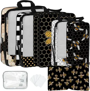 7 Pcs Compression Packing Cubes for Travel, Waterproof Suitcase Luggage Backpack Organizer with Toiletry Bag Travel Essentials for Women/Men-Bees