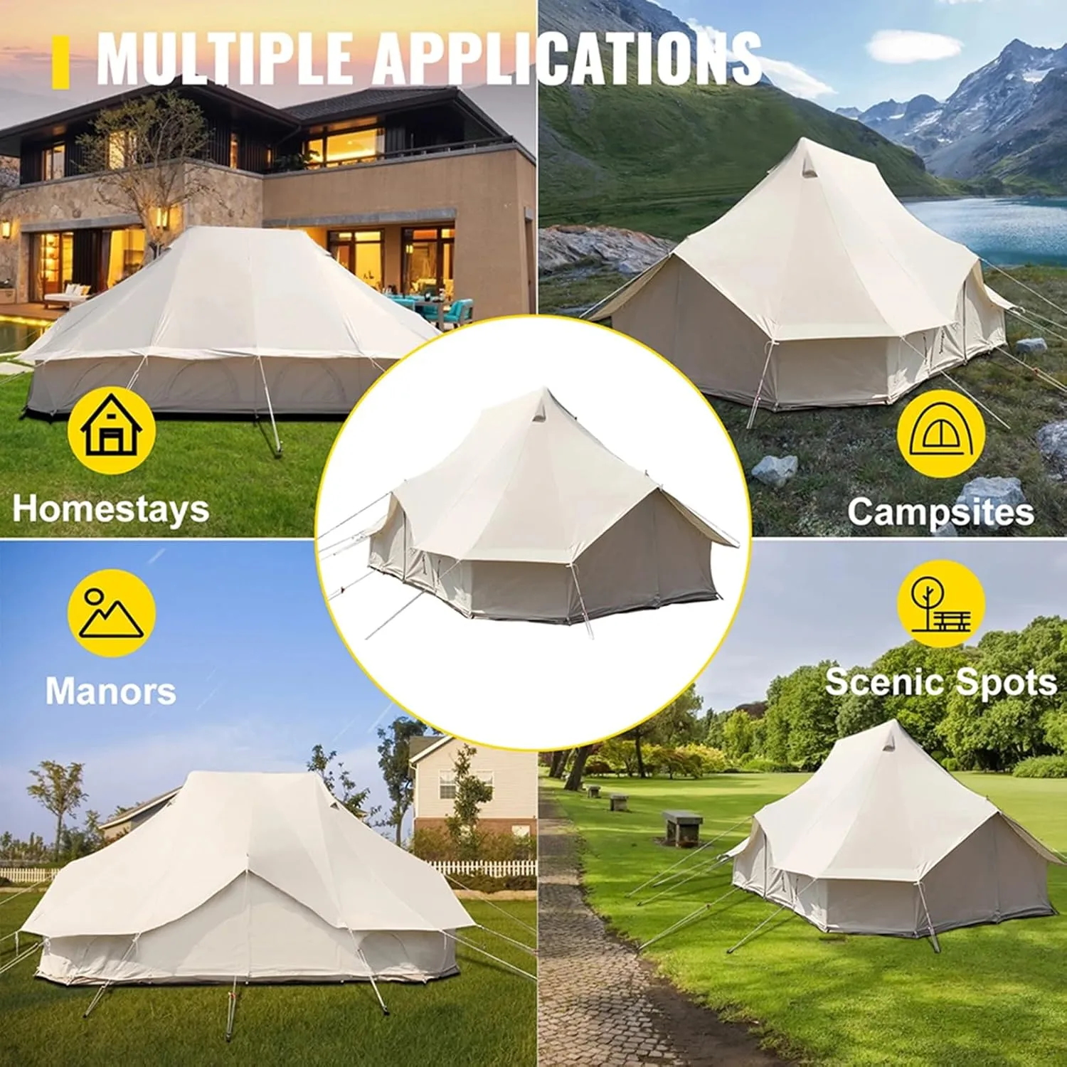 8-12 People Bell Tent Canvas Yurt Tents Canvas/900D Oxford Cloth Tent for Camping Family Tent for Activities Weddings