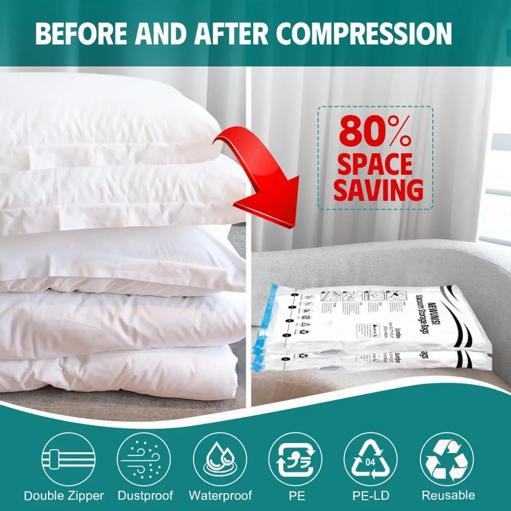 8 Jumbo Vacuum Storage Bags, Vacuum Seal Bags for Clothing, Comforters, Blankets, Space Saver Vacuum Storage Bags with Hand Pump.(39.37” X31.5”)