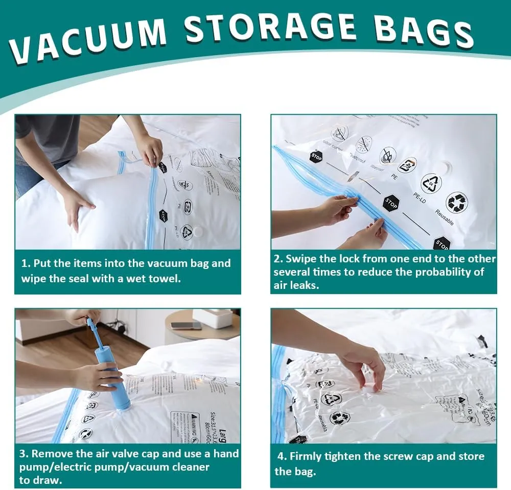 8 Jumbo Vacuum Storage Bags, Vacuum Seal Bags for Clothing, Comforters, Blankets, Space Saver Vacuum Storage Bags with Hand Pump.(39.37” X31.5”)