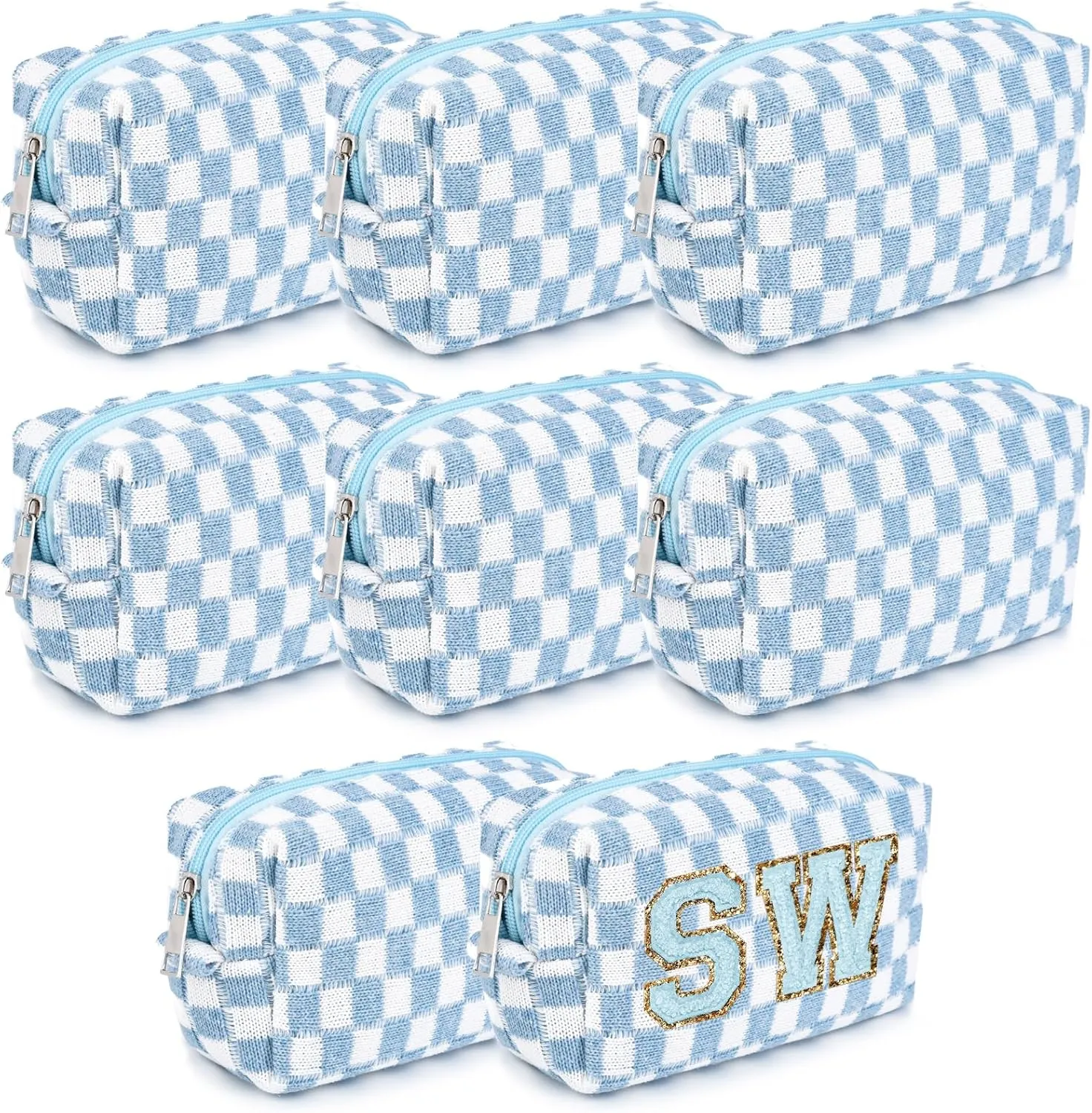 8 Pcs Checkered Makeup Bag Bridesmaid Proposal Gifts Makeup Pouch Bulk for Wedding Party Favors Bachelorette Party Decorations Toiletry Organizer Bag Cosmetic Case Gift