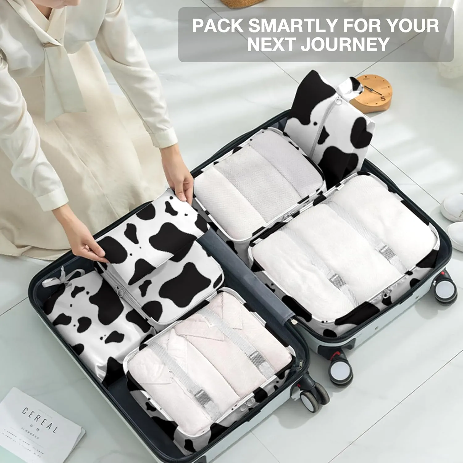 8 Set Packing Cubes for Suitcases, Packing Cube with Shoe, Cosmetics, Clothing, and Accessories Bags Packing Cubes for Travel Luggage Organizer(Cow)
