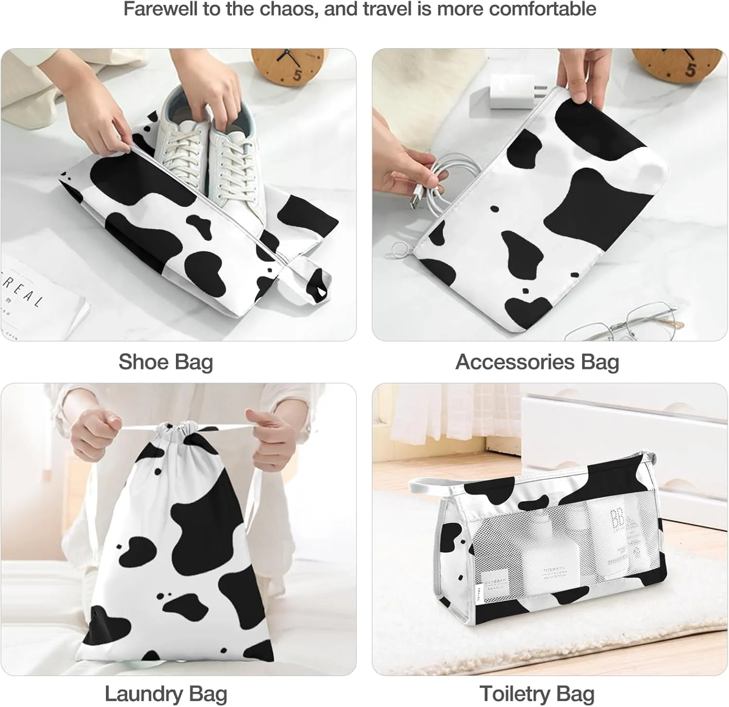8 Set Packing Cubes for Suitcases, Packing Cube with Shoe, Cosmetics, Clothing, and Accessories Bags Packing Cubes for Travel Luggage Organizer(Cow)