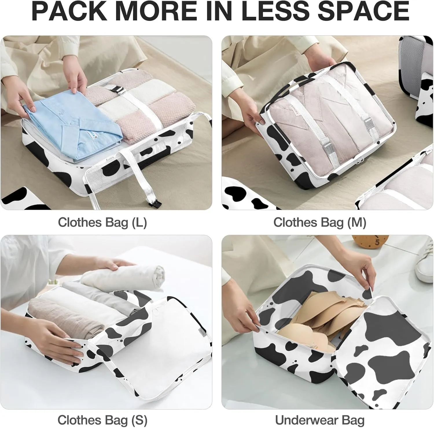 8 Set Packing Cubes for Suitcases, Packing Cube with Shoe, Cosmetics, Clothing, and Accessories Bags Packing Cubes for Travel Luggage Organizer(Cow)