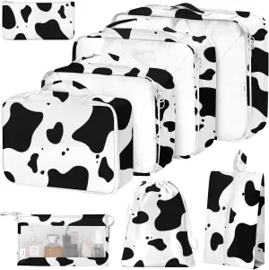 8 Set Packing Cubes for Suitcases, Packing Cube with Shoe, Cosmetics, Clothing, and Accessories Bags Packing Cubes for Travel Luggage Organizer(Cow)