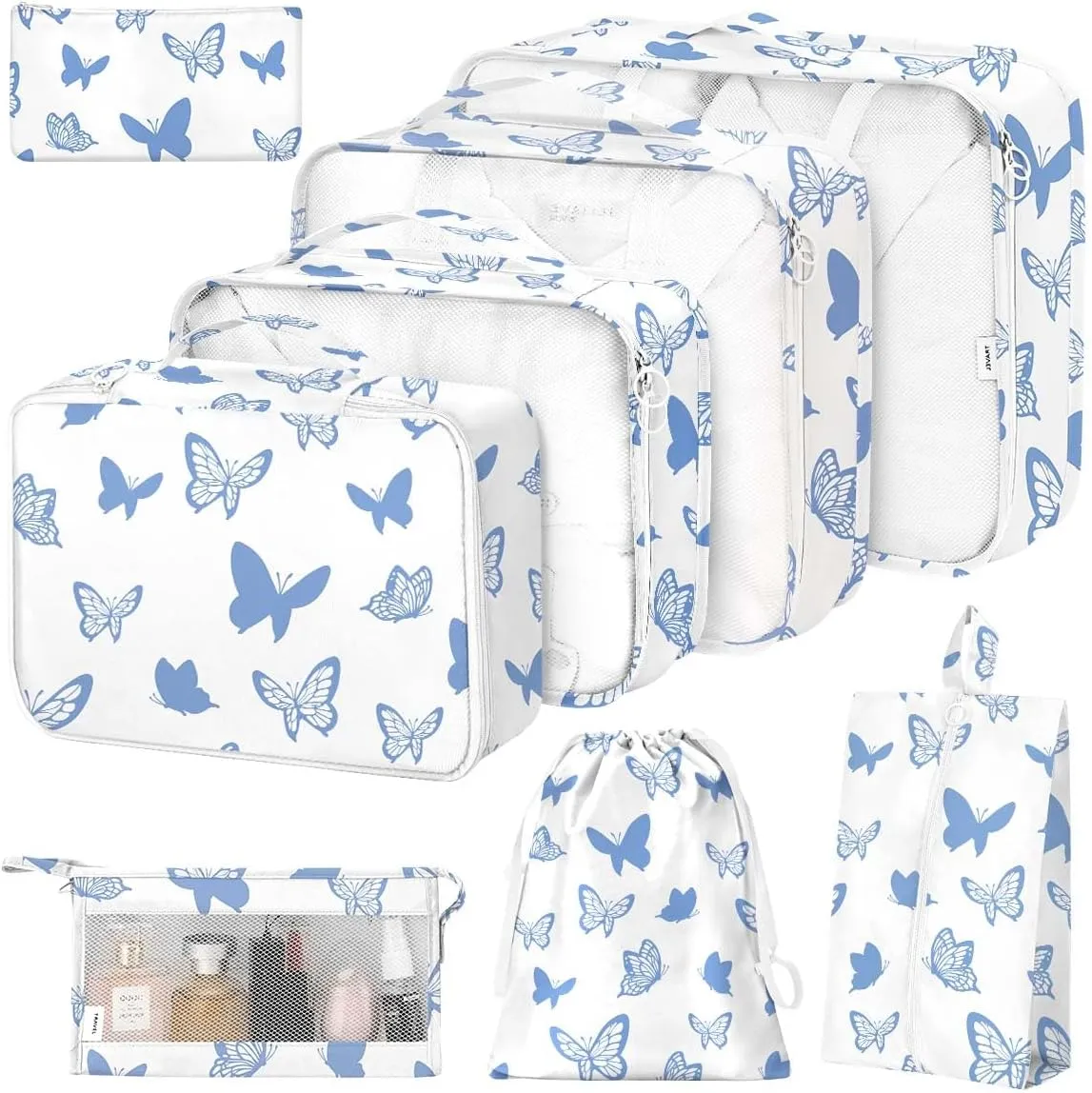 8 Set Packing Cubes for Suitcases,Packing Cube with Shoe, Cosmetics, Clothing, Accessories Bags Packing Cubes for Travel Luggage Organizer Women Men(Butterfly)