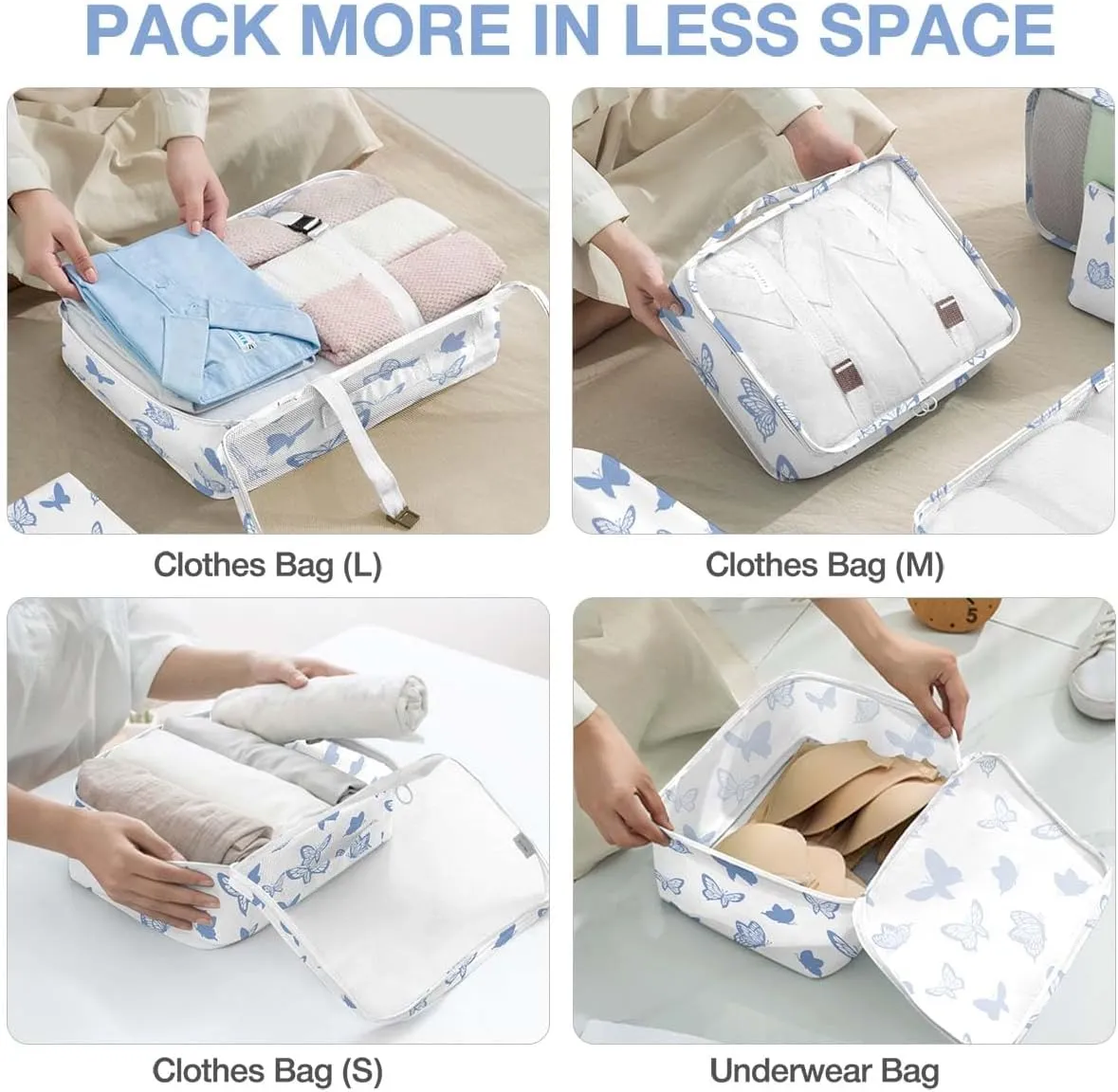 8 Set Packing Cubes for Suitcases,Packing Cube with Shoe, Cosmetics, Clothing, Accessories Bags Packing Cubes for Travel Luggage Organizer Women Men(Butterfly)