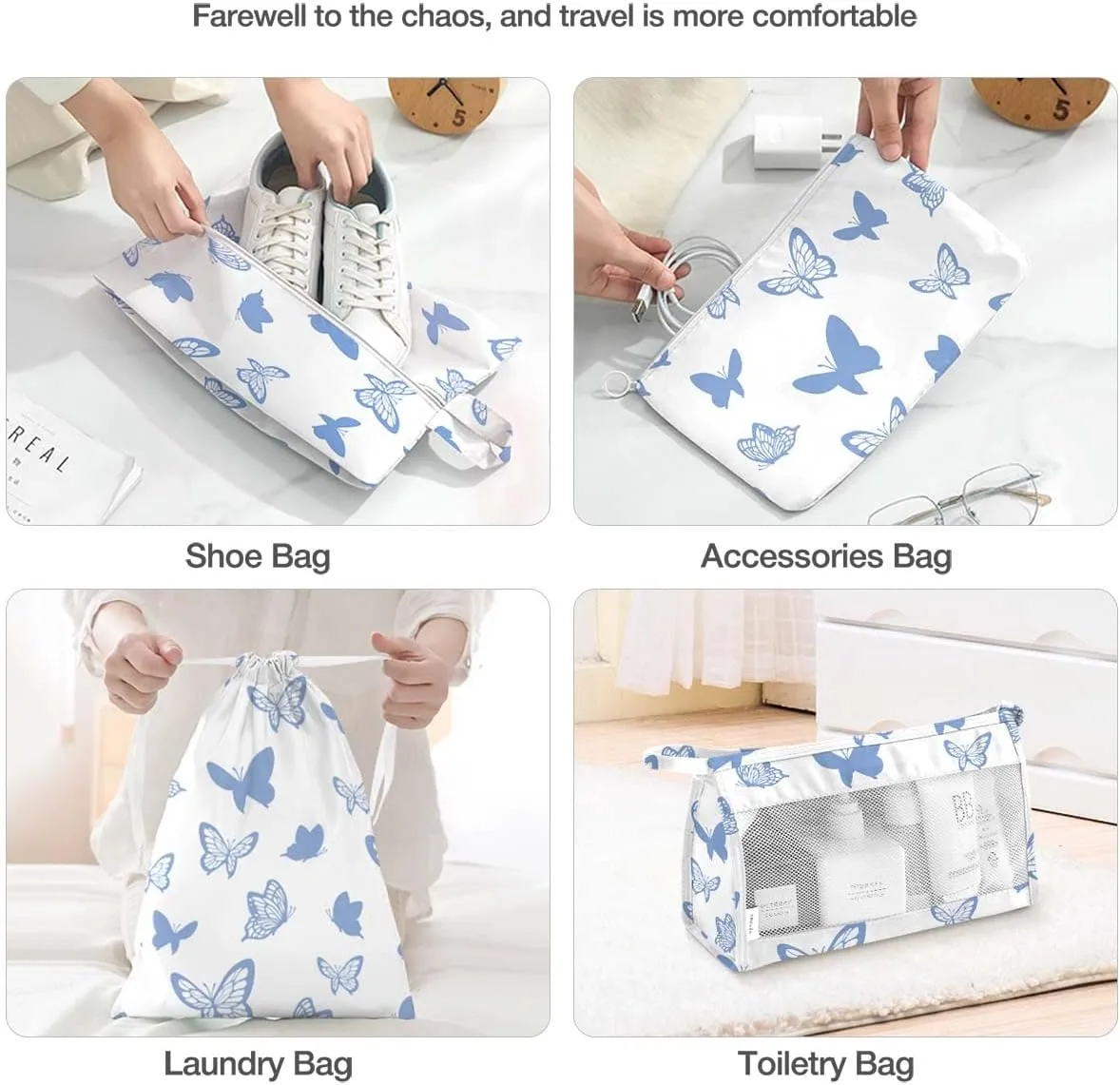 8 Set Packing Cubes for Suitcases,Packing Cube with Shoe, Cosmetics, Clothing, Accessories Bags Packing Cubes for Travel Luggage Organizer Women Men(Butterfly)