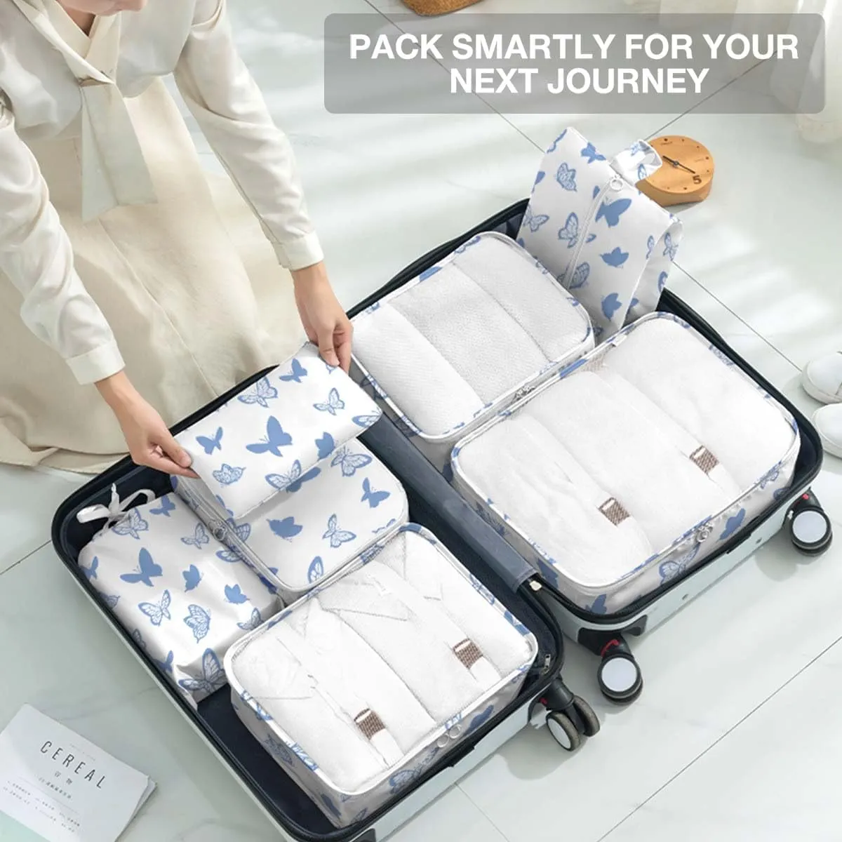 8 Set Packing Cubes for Suitcases,Packing Cube with Shoe, Cosmetics, Clothing, Accessories Bags Packing Cubes for Travel Luggage Organizer Women Men(Butterfly)