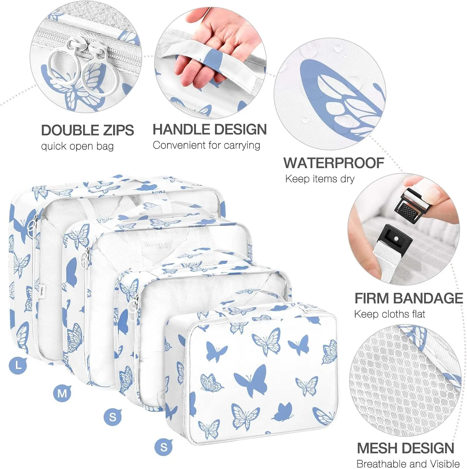 8 Set Packing Cubes for Suitcases,Packing Cube with Shoe, Cosmetics, Clothing, Accessories Bags Packing Cubes for Travel Luggage Organizer Women Men(Butterfly)
