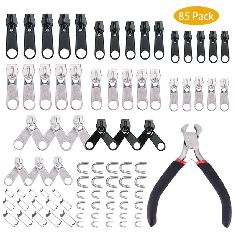 85PCS Universal Zipper Repair Kit – Easy Fix Sliders Pullers & Closures for Broken