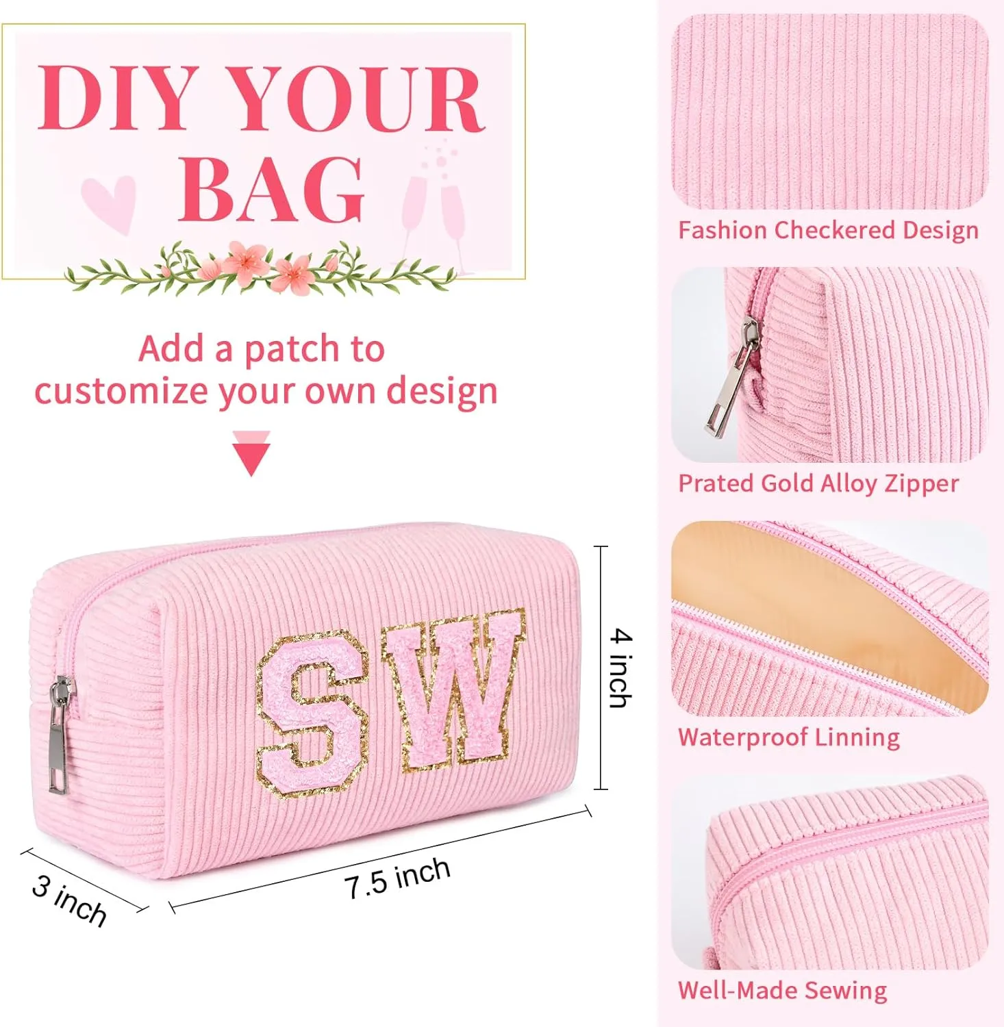 8PCS Bridesmaid Proposal Gifts Corduroy Makeup Bag Bulk for Wedding Party Favors Bachelorette Party Decorations Toiletry Organizer Bag Cosmetic Case Gift