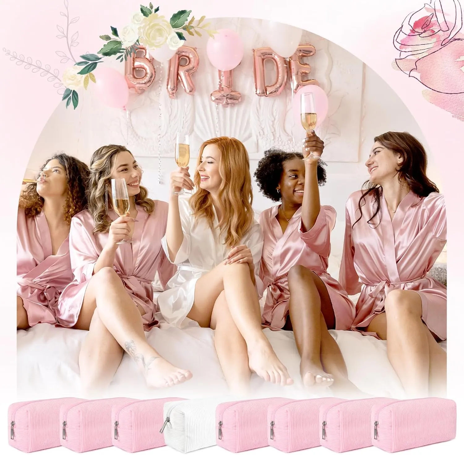 8PCS Bridesmaid Proposal Gifts Corduroy Makeup Bag Bulk for Wedding Party Favors Bachelorette Party Decorations Toiletry Organizer Bag Cosmetic Case Gift