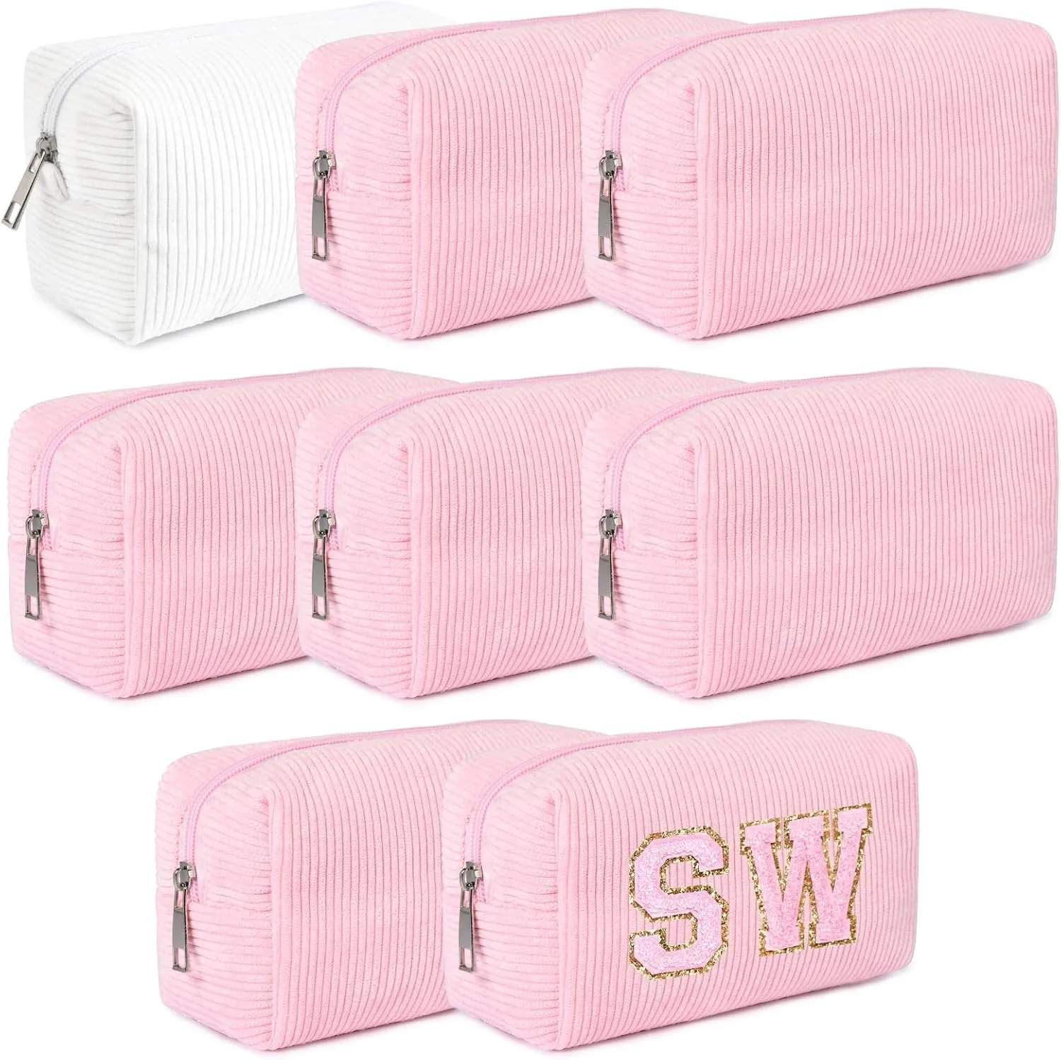 8PCS Bridesmaid Proposal Gifts Corduroy Makeup Bag Bulk for Wedding Party Favors Bachelorette Party Decorations Toiletry Organizer Bag Cosmetic Case Gift