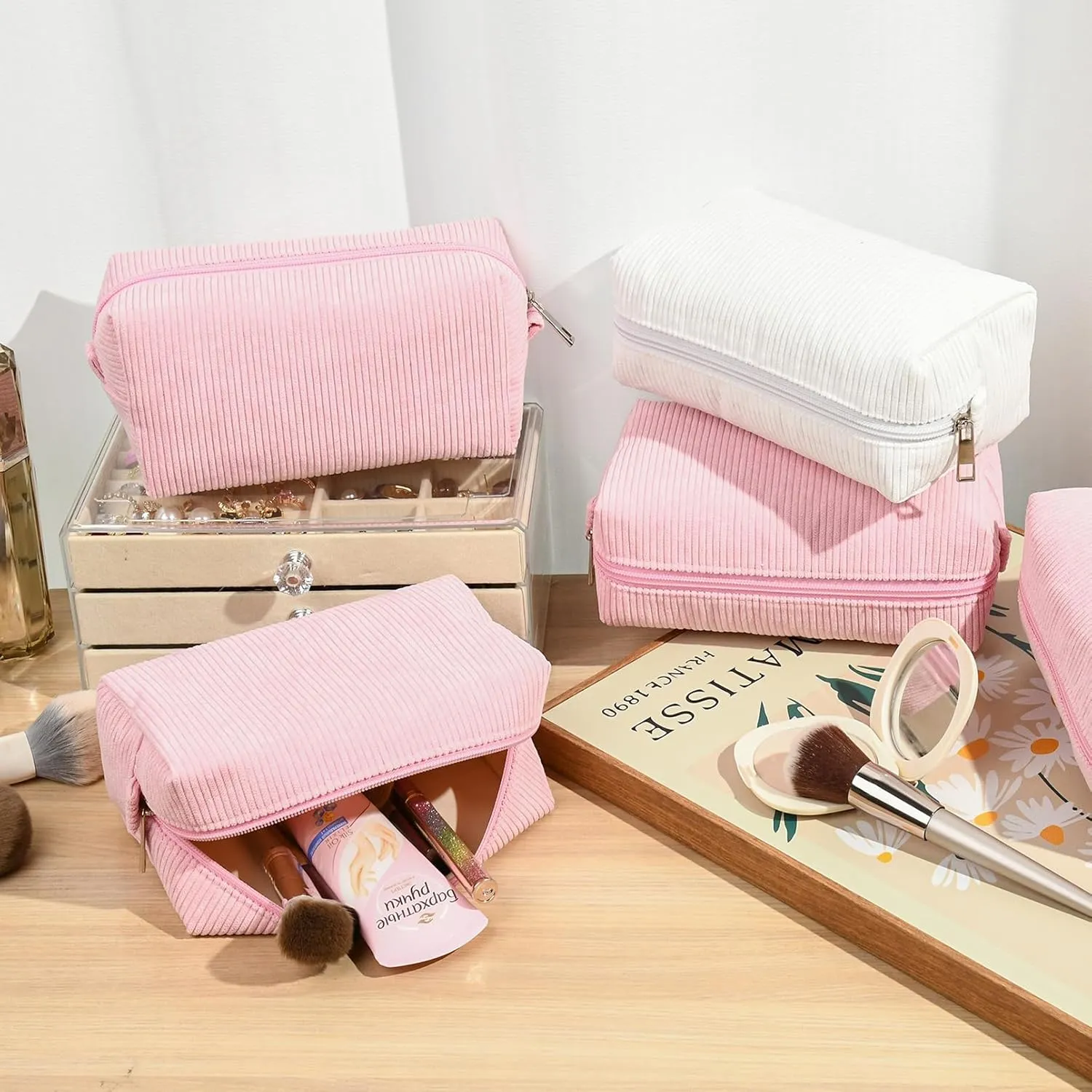 8PCS Bridesmaid Proposal Gifts Corduroy Makeup Bag Bulk for Wedding Party Favors Bachelorette Party Decorations Toiletry Organizer Bag Cosmetic Case Gift