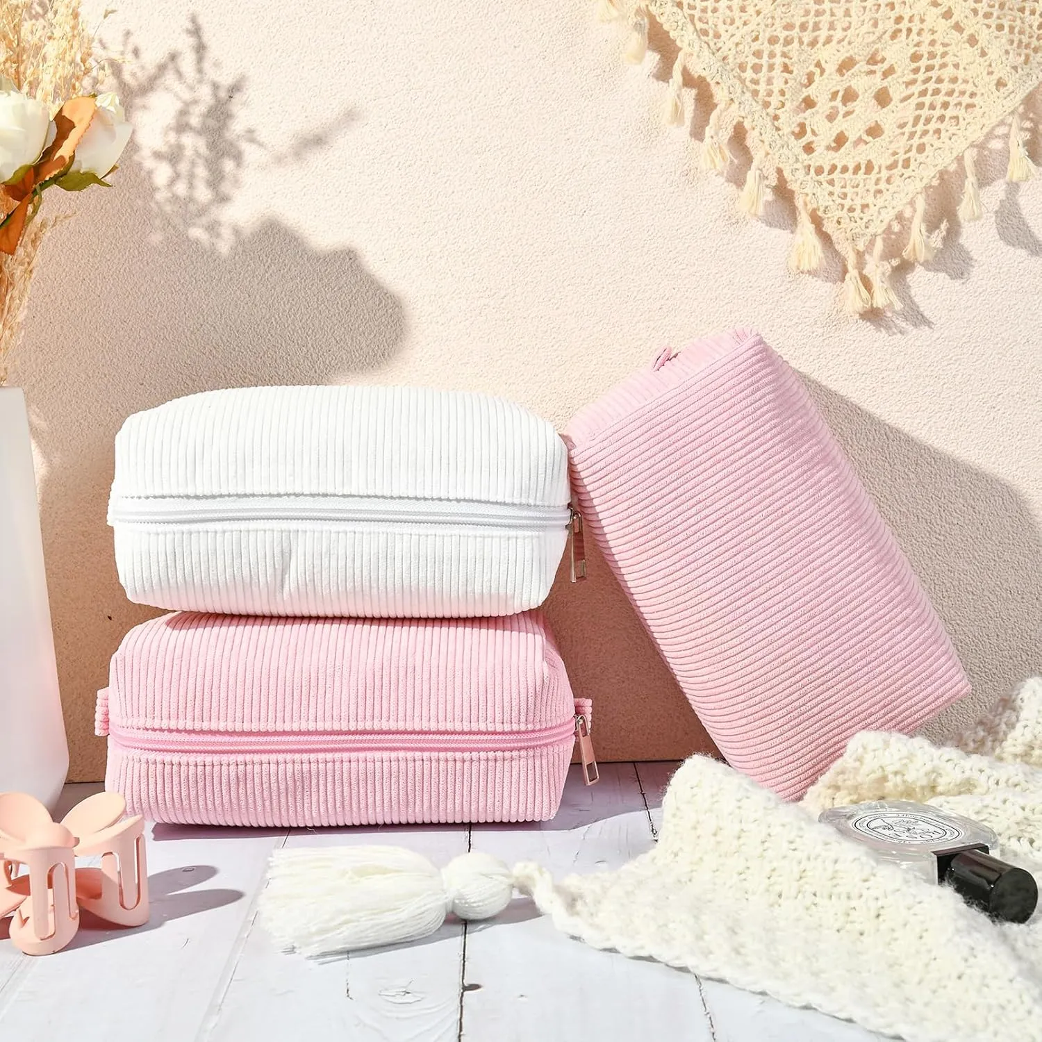 8PCS Bridesmaid Proposal Gifts Corduroy Makeup Bag Bulk for Wedding Party Favors Bachelorette Party Decorations Toiletry Organizer Bag Cosmetic Case Gift