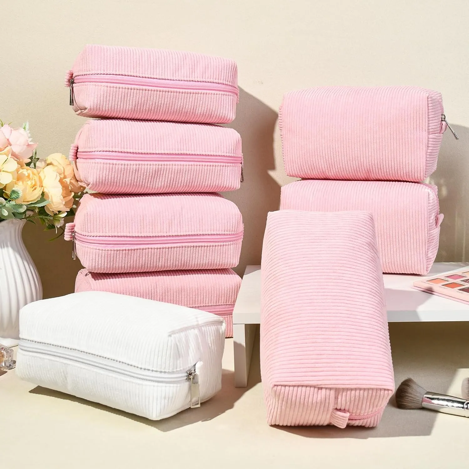 8PCS Bridesmaid Proposal Gifts Corduroy Makeup Bag Bulk for Wedding Party Favors Bachelorette Party Decorations Toiletry Organizer Bag Cosmetic Case Gift