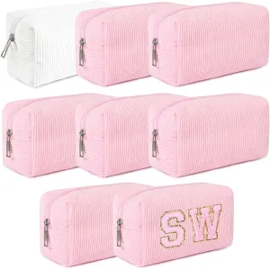 8PCS Bridesmaid Proposal Gifts Corduroy Makeup Bag Bulk for Wedding Party Favors Bachelorette Party Decorations Toiletry Organizer Bag Cosmetic Case Gift