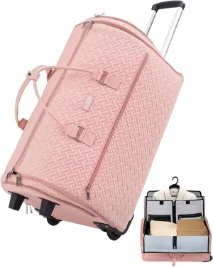 93L Carry on Garment Duffle Bag with Wheels, Folding Convertible Rolling Garment Bag for Travel with Shoes Compartment, Wheeled Waterproof Suit Bag Travel for Men Women
