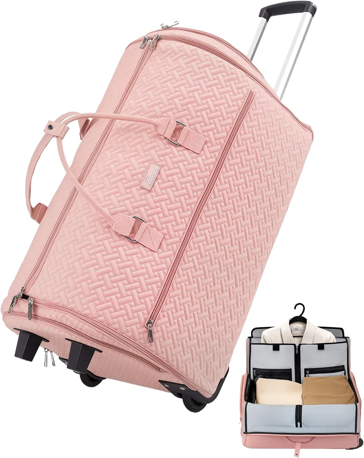 93L Carry on Garment Duffle Bag with Wheels, Folding Convertible Rolling Garment Bag for Travel with Shoes Compartment, Wheeled Waterproof Suit Bag Travel for Men Women