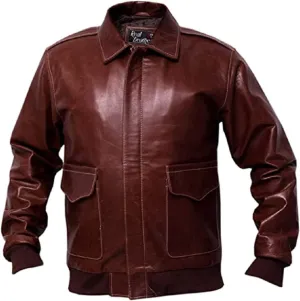 A2 Russet Brown Distressed Cowhide Leather Bomber Aviator Jacket