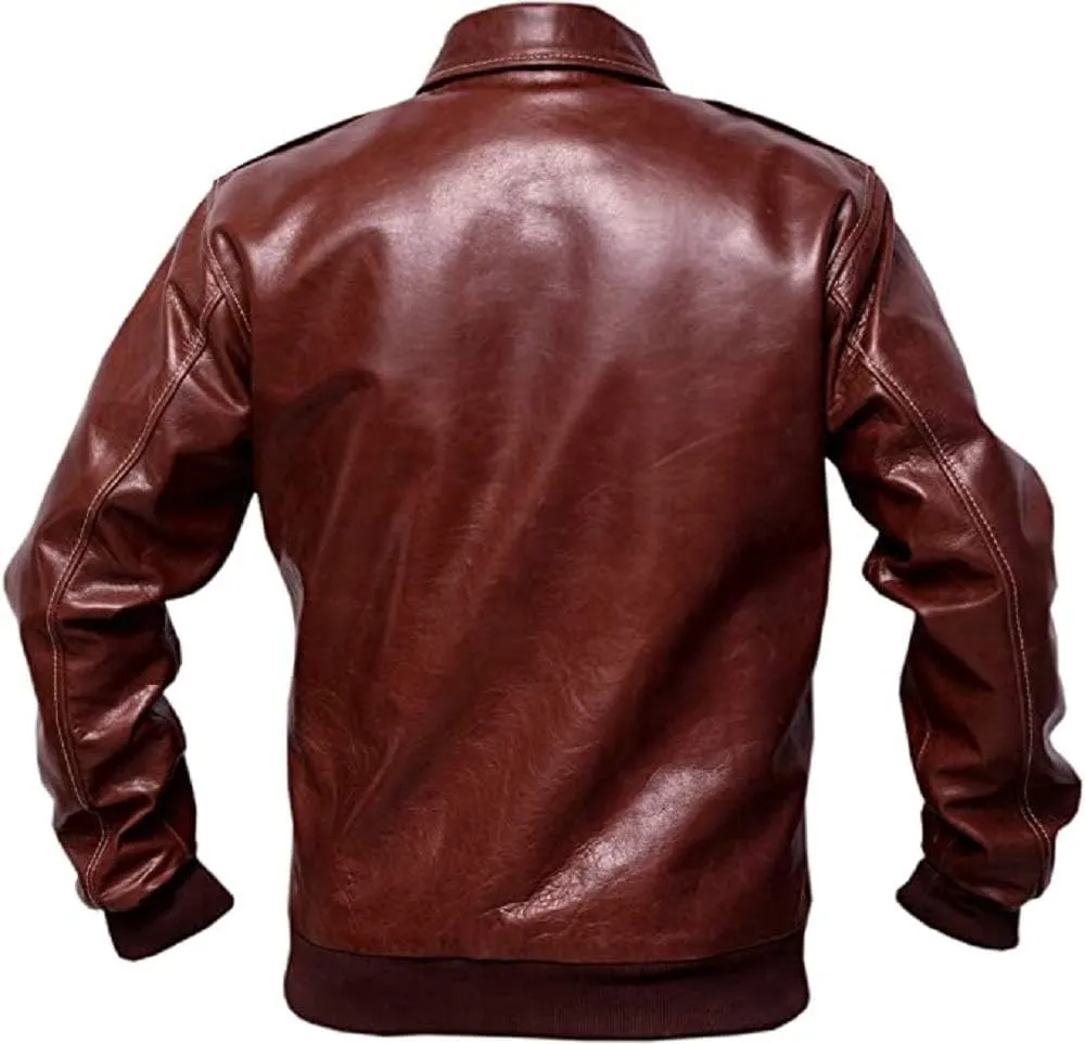 A2 Russet Brown Distressed Cowhide Leather Bomber Aviator Jacket