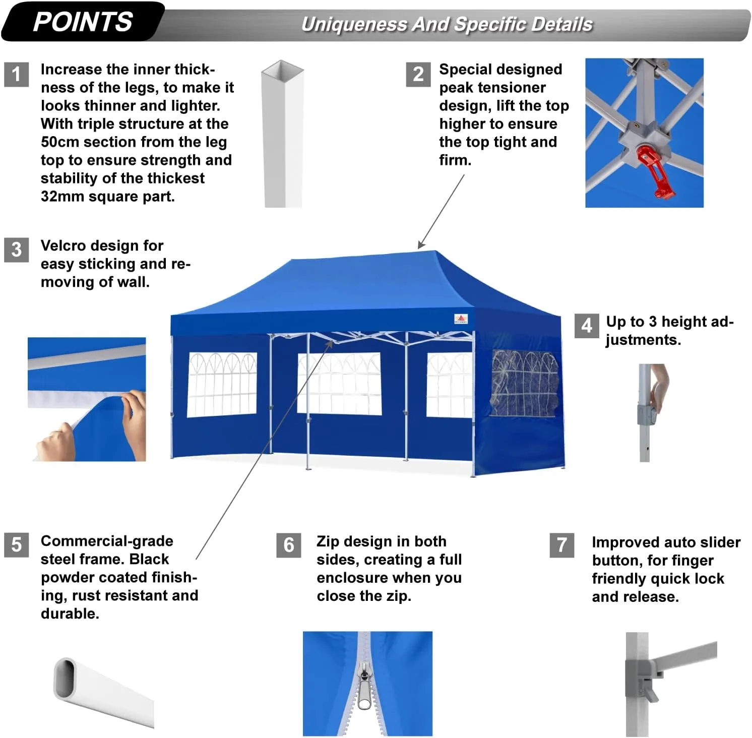 ABCCANOPY Outdoor Winter Gazebo 10x20, Premium Instant Pop Up Canopy Tent with Elegant Church Window,Snow and Rain Protection, Bonus Wheeled Bag,Royal Blue