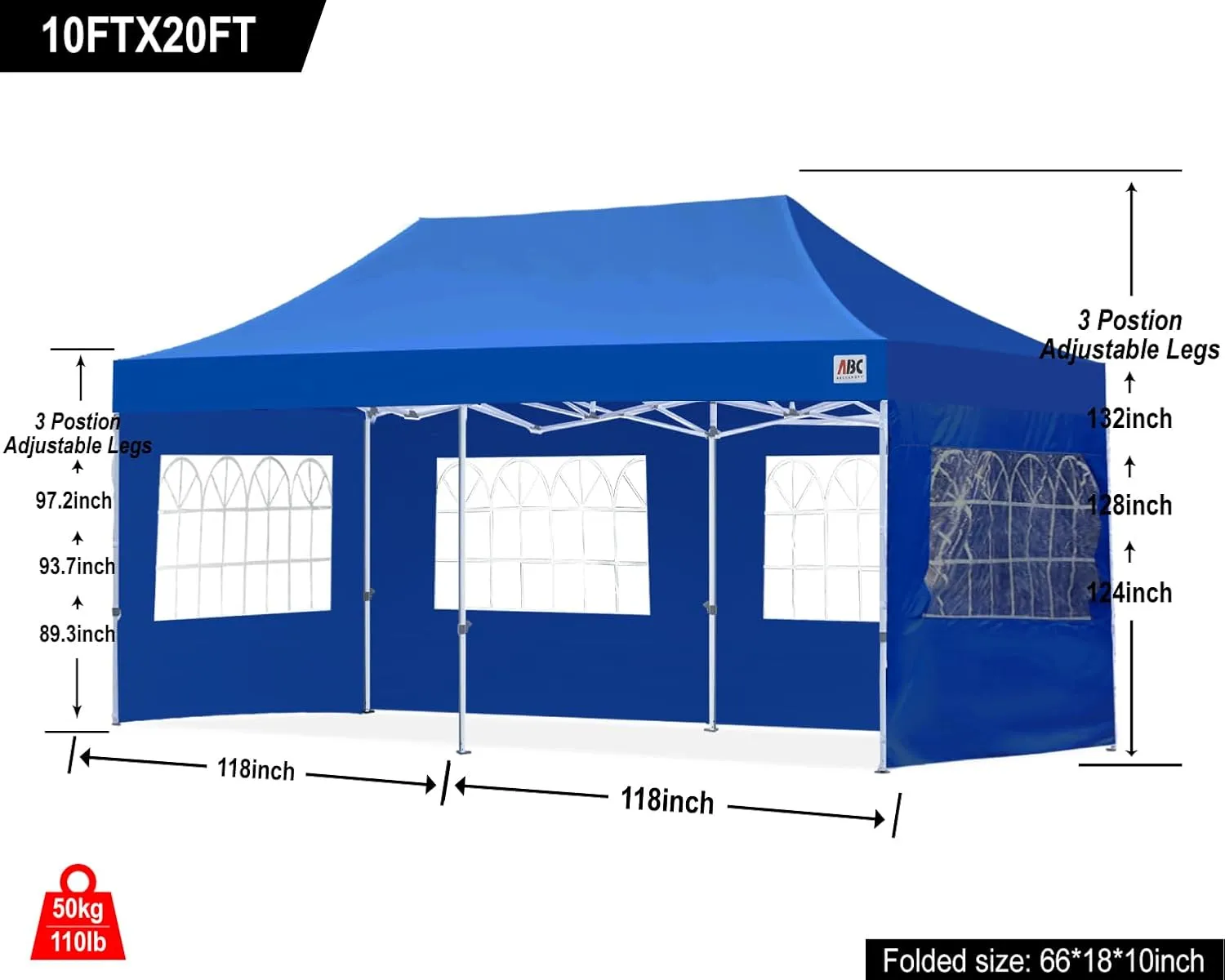 ABCCANOPY Outdoor Winter Gazebo 10x20, Premium Instant Pop Up Canopy Tent with Elegant Church Window,Snow and Rain Protection, Bonus Wheeled Bag,Royal Blue