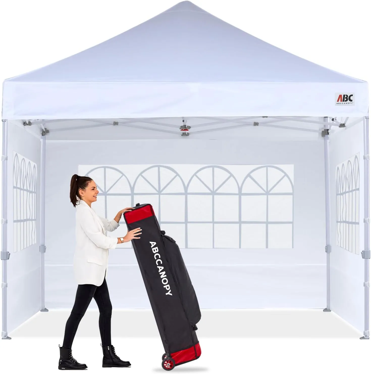 ABCCANOPY Outdoor Winter Gazebo 8x8, Premium Instant Pop Up Canopy Tent with Elegant Church Window,Snow and Rain Protection, Bonus Wheeled Bag,White