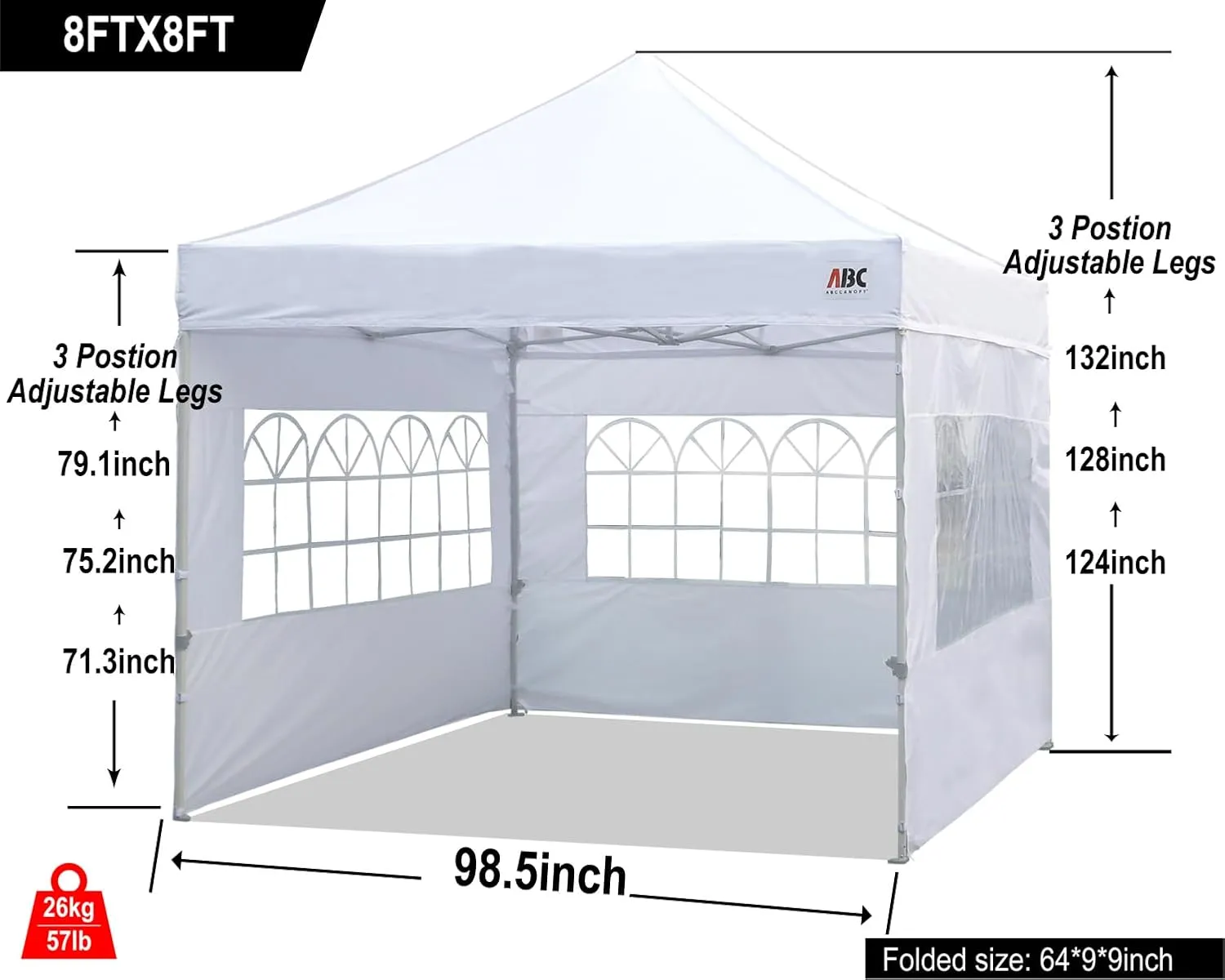 ABCCANOPY Outdoor Winter Gazebo 8x8, Premium Instant Pop Up Canopy Tent with Elegant Church Window,Snow and Rain Protection, Bonus Wheeled Bag,White