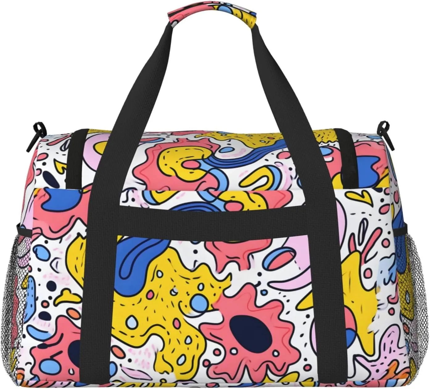 Abstract Cartoon Graphics Duffle Bag Foldable Travel Tote Bag Carry On Large Weekender Overnight Bags Waterproof Gym Bag For Women Men
