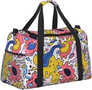 Abstract Cartoon Graphics Duffle Bag Foldable Travel Tote Bag Carry On Large Weekender Overnight Bags Waterproof Gym Bag For Women Men