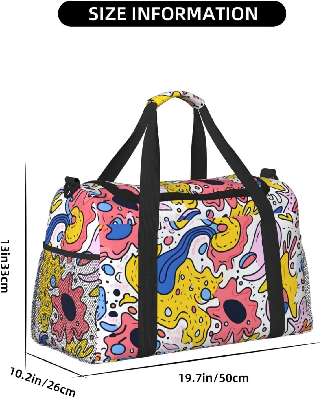 Abstract Cartoon Graphics Duffle Bag Foldable Travel Tote Bag Carry On Large Weekender Overnight Bags Waterproof Gym Bag For Women Men
