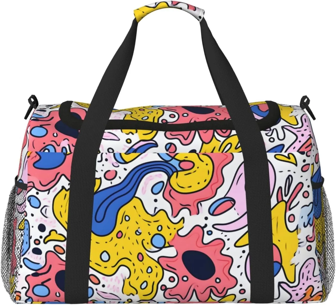 Abstract Cartoon Graphics Duffle Bag Foldable Travel Tote Bag Carry On Large Weekender Overnight Bags Waterproof Gym Bag For Women Men