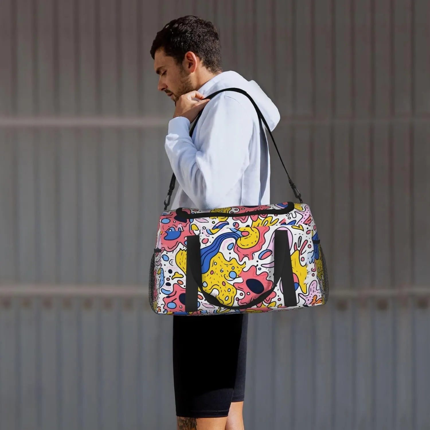 Abstract Cartoon Graphics Duffle Bag Foldable Travel Tote Bag Carry On Large Weekender Overnight Bags Waterproof Gym Bag For Women Men