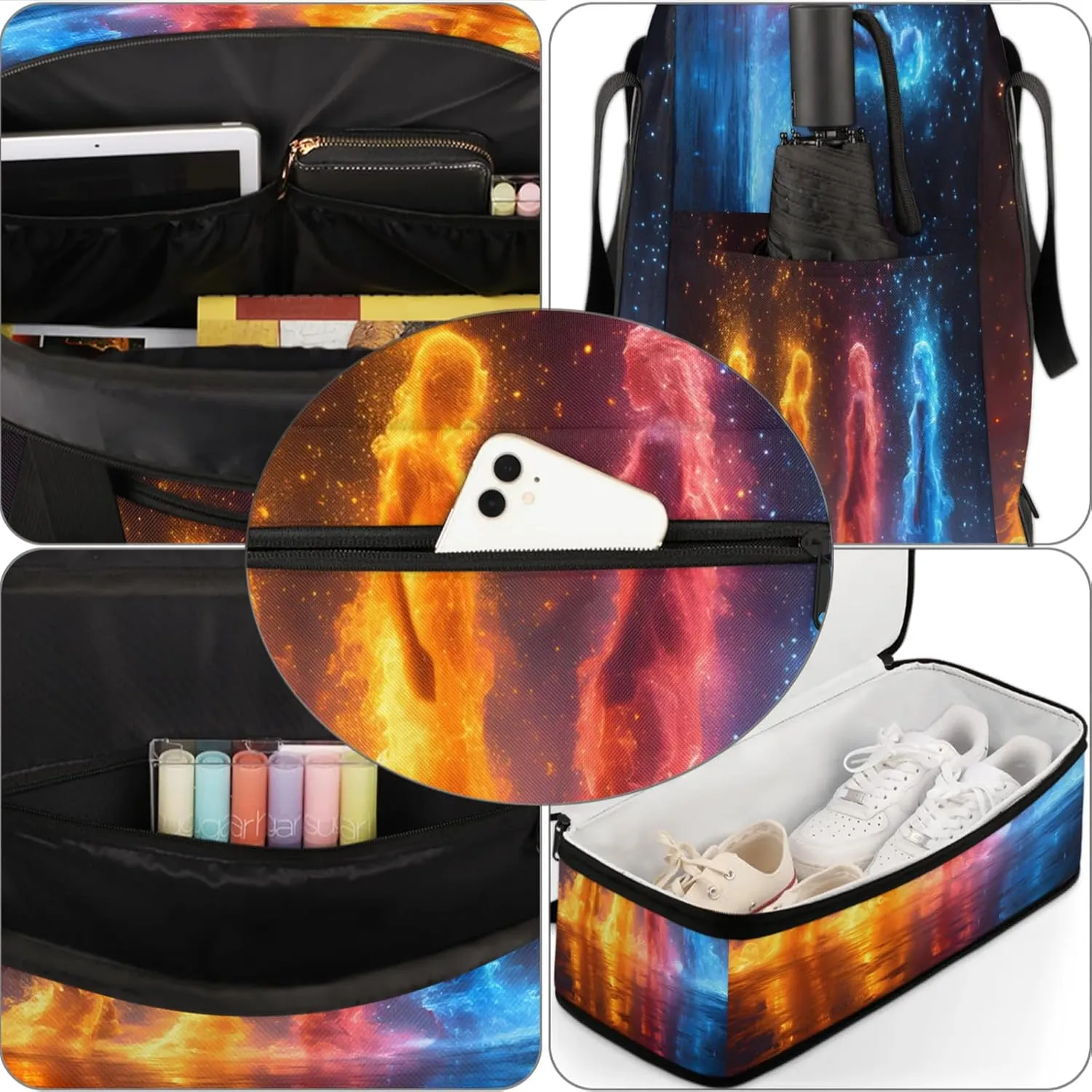 Abstract Fire Yellow Travel Duffel Bags for Women & Men Large Sports Gym Bags Foldie Weekender Overnight Bag Carry On Tote Bag With Shoe Compartment Personal Item Luggage for Travel Sports Gym