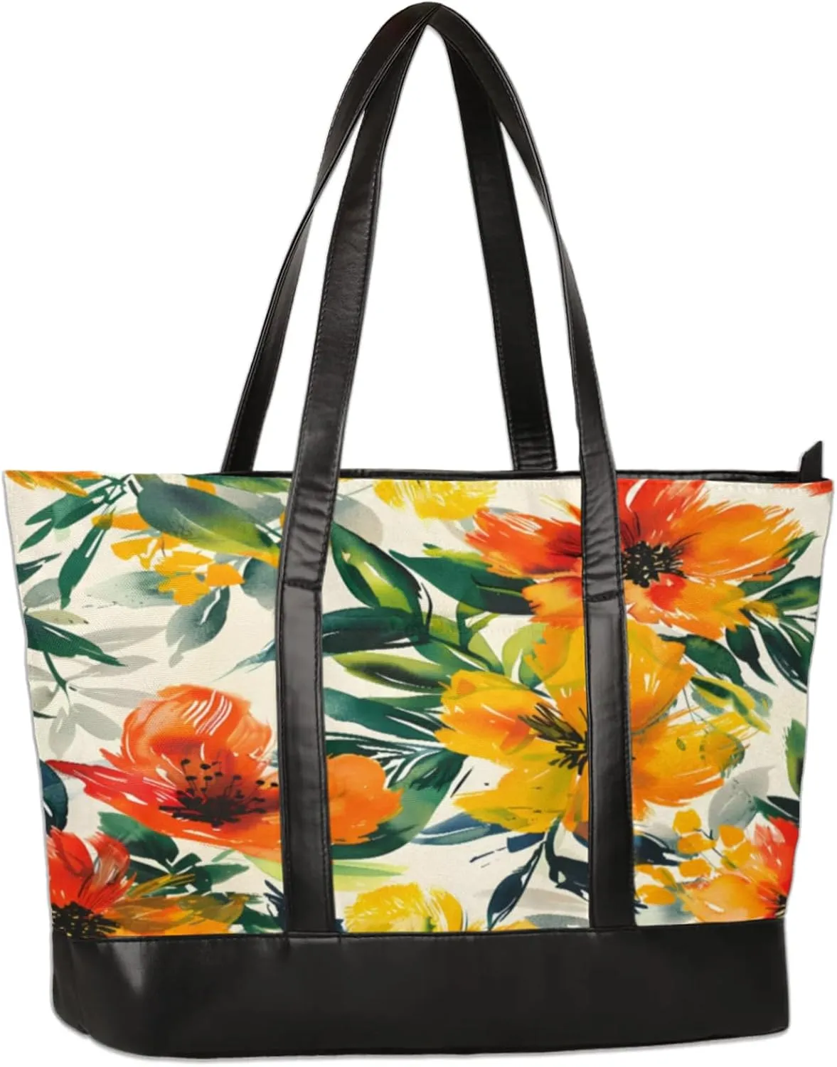 Abstract Watercolour Flower Laptop Tote Bag for Women Lightweight Work Purse with Multiple Compartments Fits 13-15.6 Inch Laptop Tablet Shoulder Bag for Office Travel Daily Use