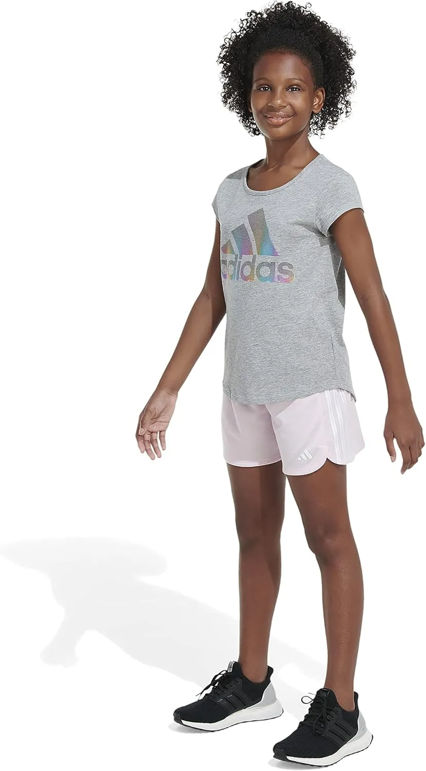 adidas Girls' Big Aeroready 3-Stripe Pacer Mesh Short