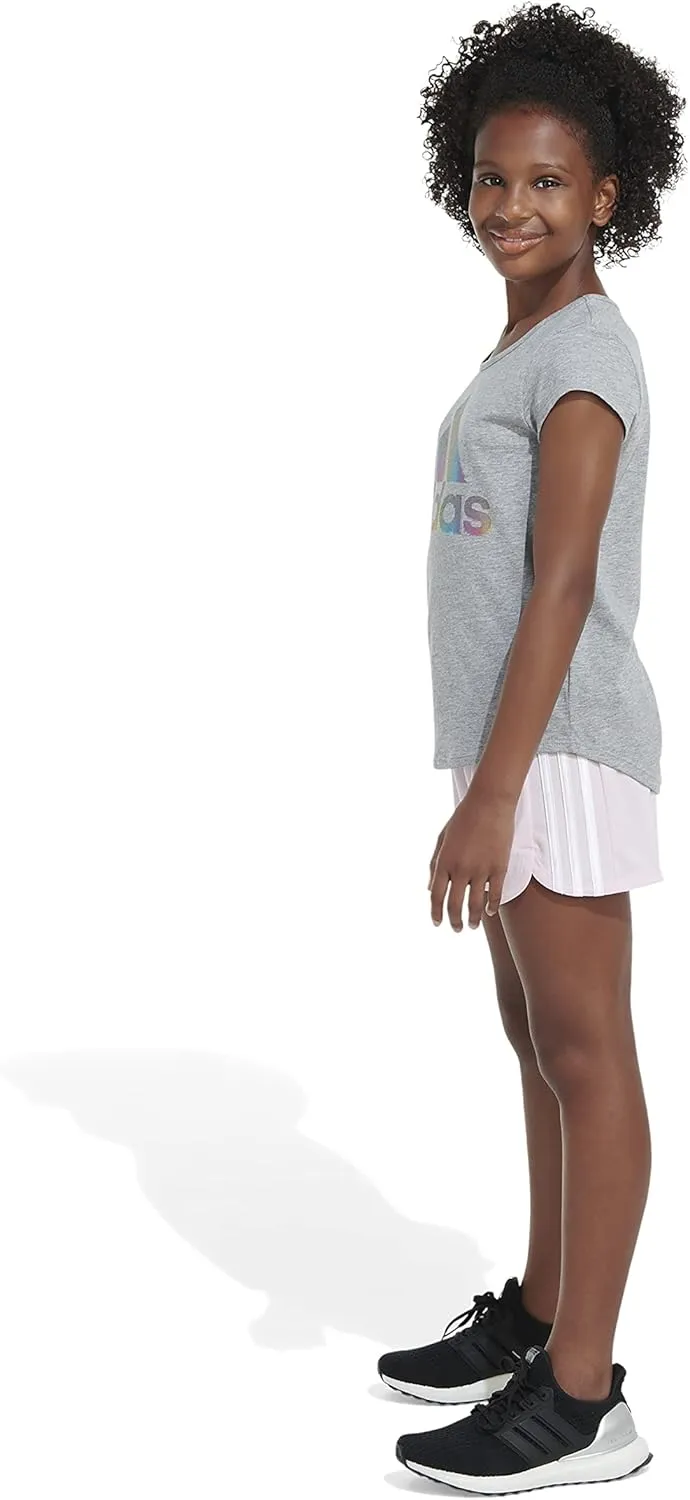 adidas Girls' Big Aeroready 3-Stripe Pacer Mesh Short
