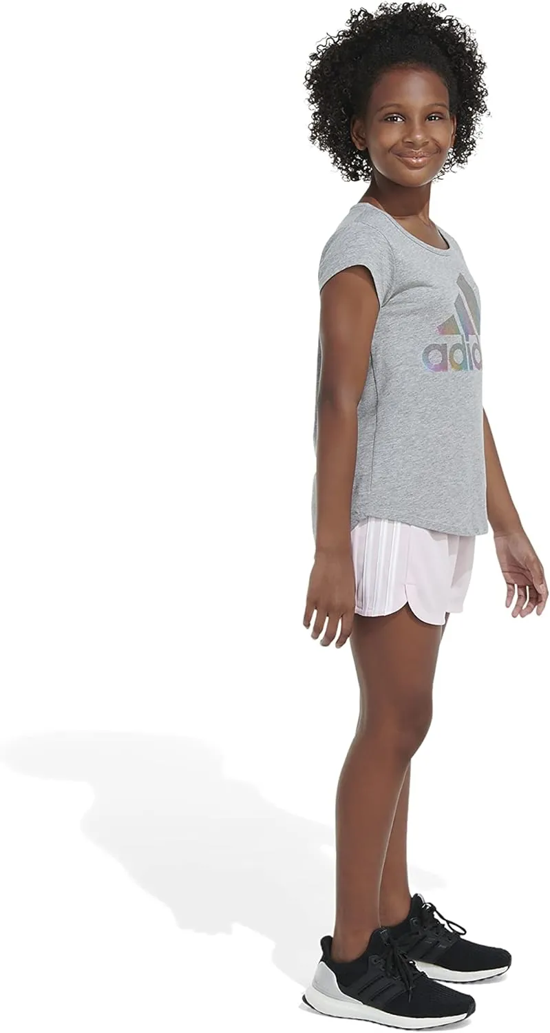 adidas Girls' Big Aeroready 3-Stripe Pacer Mesh Short