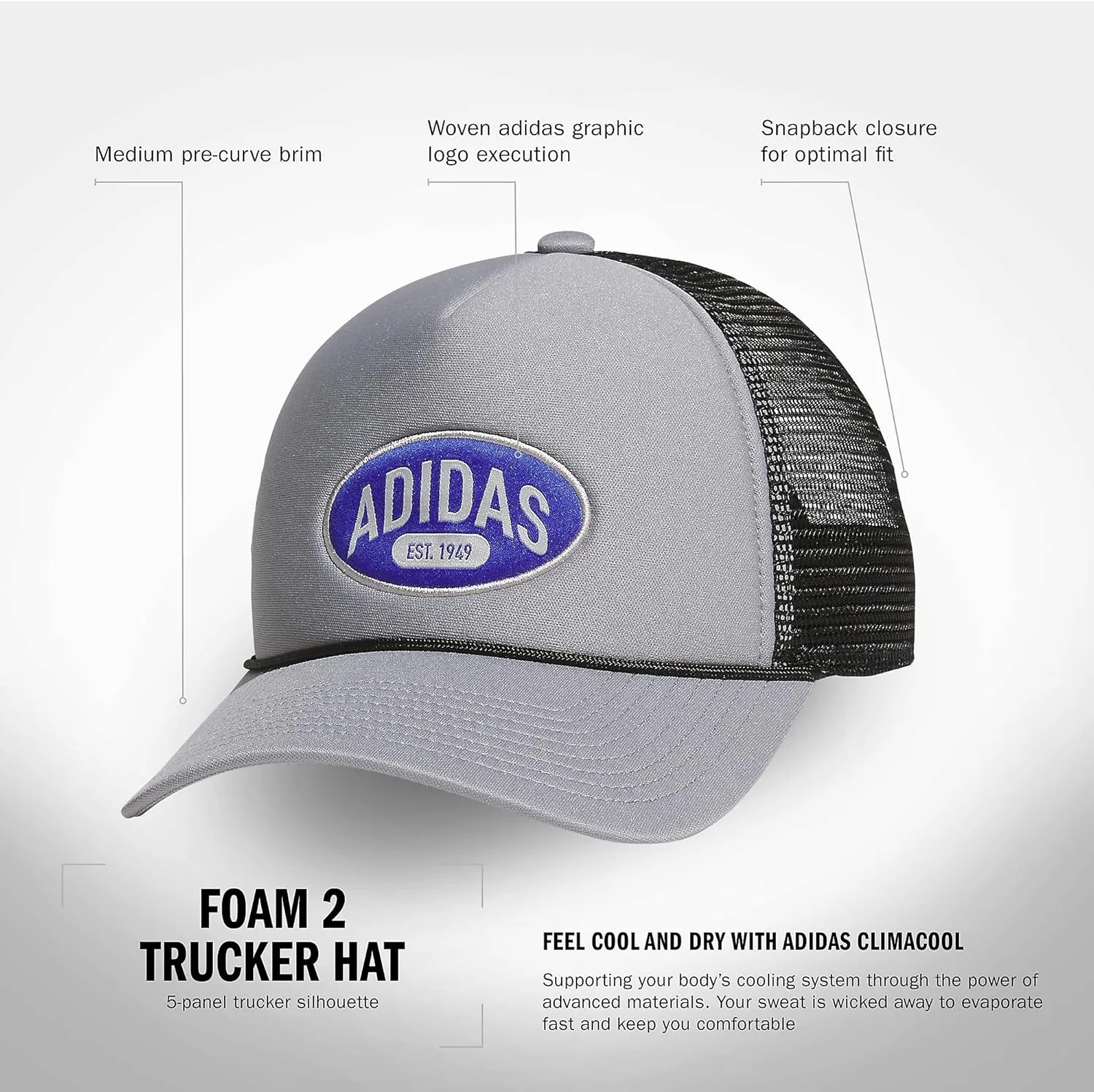 adidas Men's Foam Front Mesh Back Snapback Adjustable Fit Trucker Hat