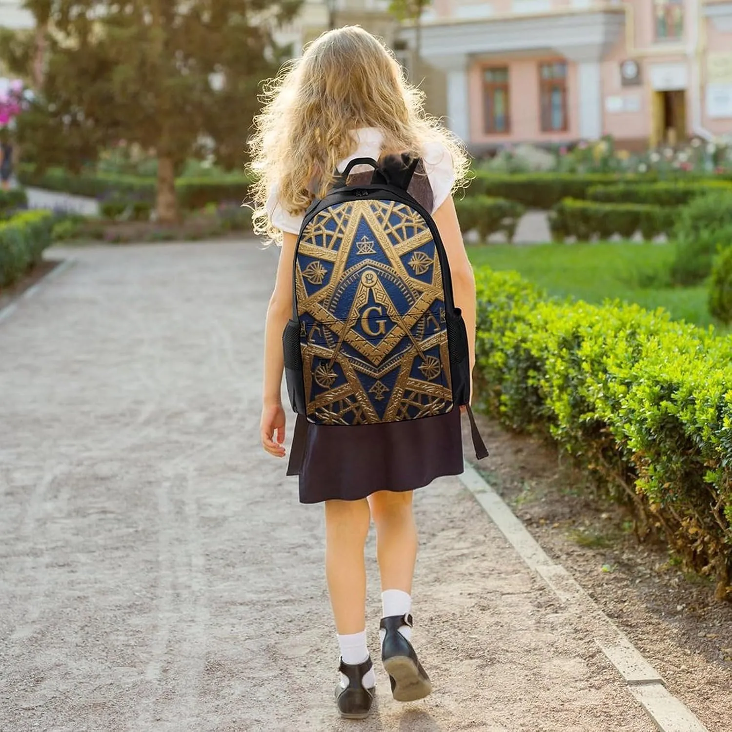 Adults Lightweight Gold Freemason Freemasonry Masonic Art Rucksacks Large Capacity Bookbag With Adjustable Shoulder Straps for Trekking Outdoors Bicycle