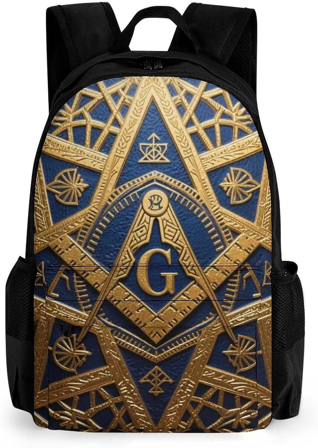 Adults Lightweight Gold Freemason Freemasonry Masonic Art Rucksacks Large Capacity Bookbag With Adjustable Shoulder Straps for Trekking Outdoors Bicycle