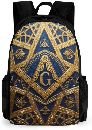 Adults Lightweight Gold Freemason Freemasonry Masonic Art Rucksacks Large Capacity Bookbag With Adjustable Shoulder Straps for Trekking Outdoors Bicycle