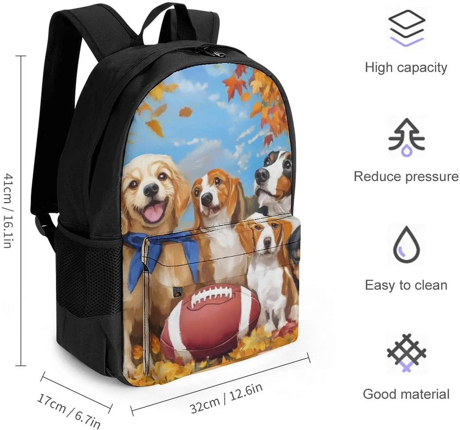 Adults Lightweight Happy Cute Dogs Baseball Rucksacks Large Capacity Bookbag With Adjustable Shoulder Straps for Trekking Outdoors Bicycle