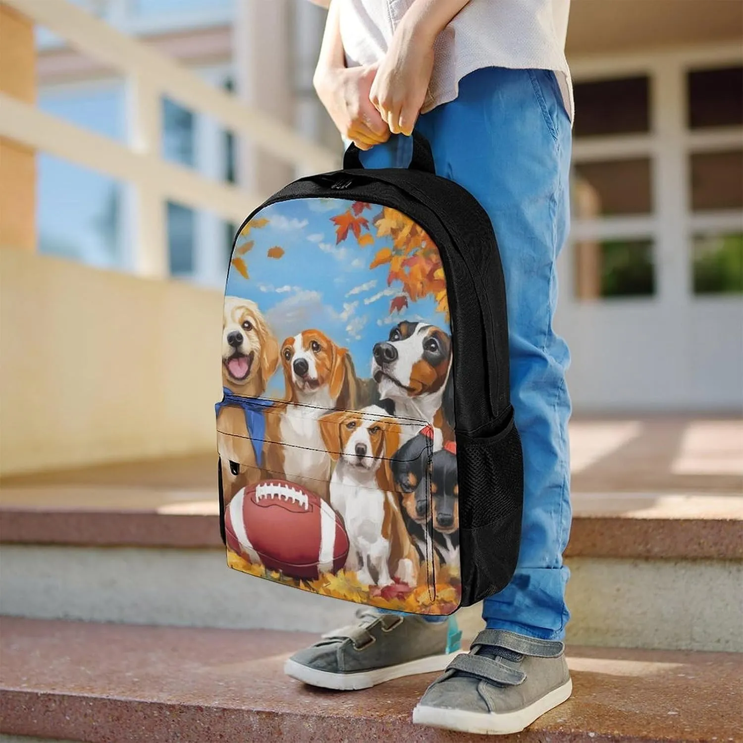 Adults Lightweight Happy Cute Dogs Baseball Rucksacks Large Capacity Bookbag With Adjustable Shoulder Straps for Trekking Outdoors Bicycle