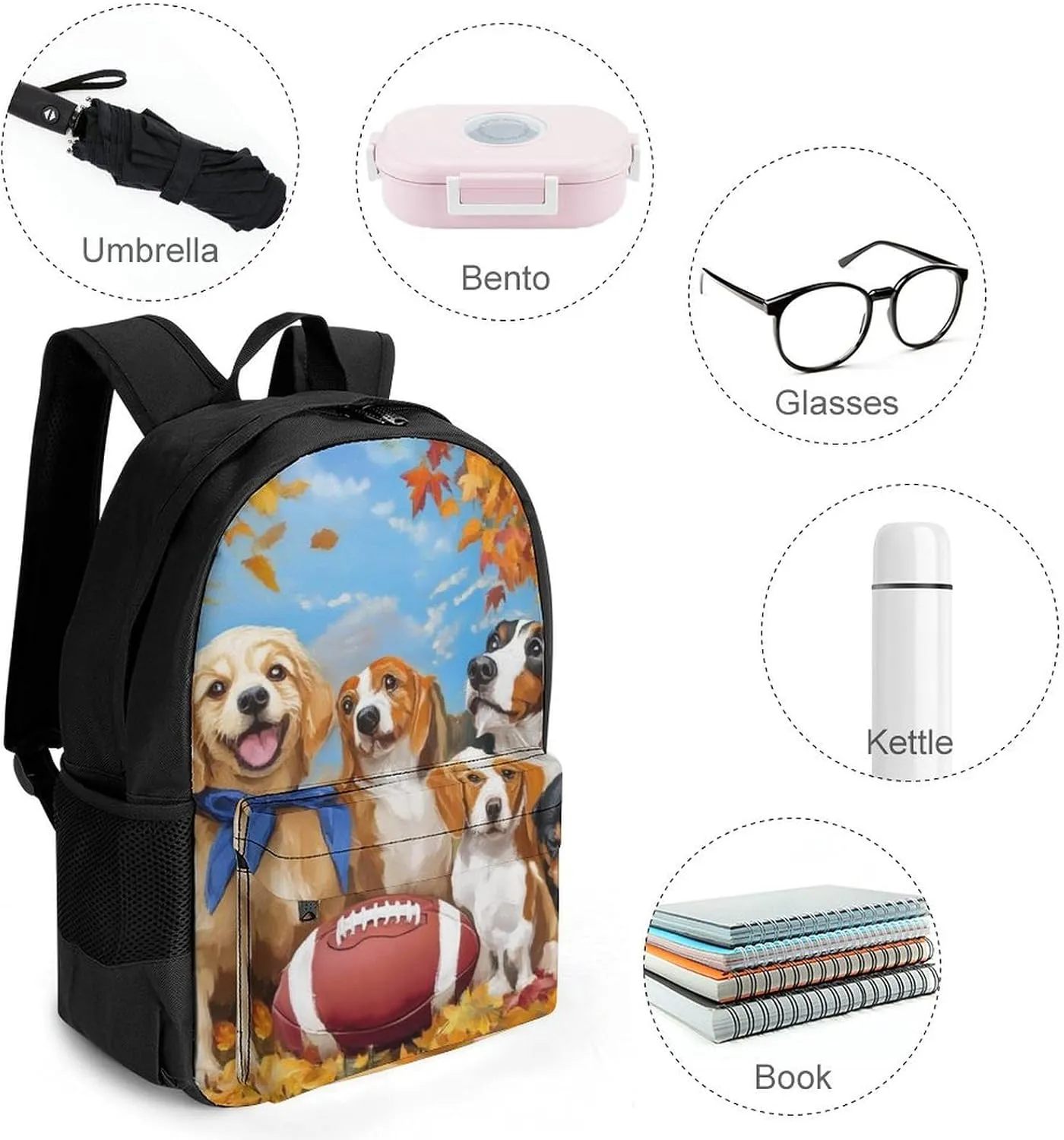 Adults Lightweight Happy Cute Dogs Baseball Rucksacks Large Capacity Bookbag With Adjustable Shoulder Straps for Trekking Outdoors Bicycle