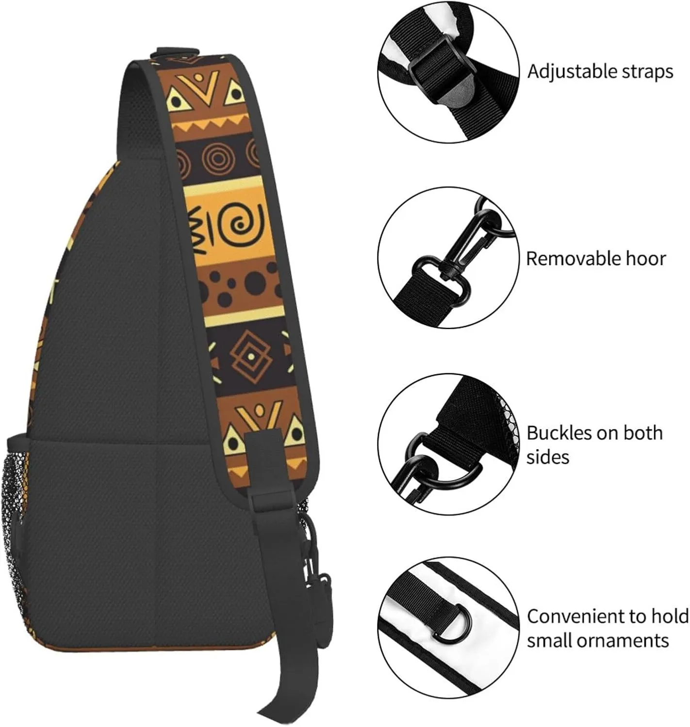 African Ethnic Bag for Women Men, Lightweight Sling Bag Chest Bag Tribe Handbag Backpack for Travel, Work